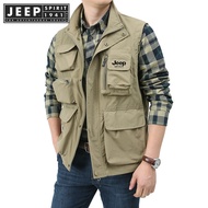 JEEP SPIRIT 1941 ESTD Spring/Summer Mens Mock Collar Multifunctional Large Pocket Tank Top Sleeveles