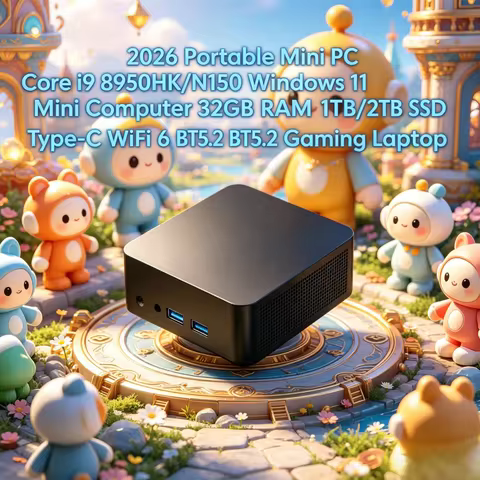 2026 Portable Mini PC Core i9 8950HK/N150 Windows 11 Mini Computer 32GB RAM 1TB/2TB SSD Type-C WiFi 