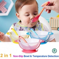 Mangkok Set Bayi Anti Tumpah Sensor Panas Tempat Makan Bayi Silicon Mangkok Anti Slip Alat Makan Bay