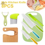 8Pcs Kids Kitchen Cutter Toy Set with Plastic Cutter/Crinkle Cutter/Peeler/Wooden Cutter/Cutting Boa