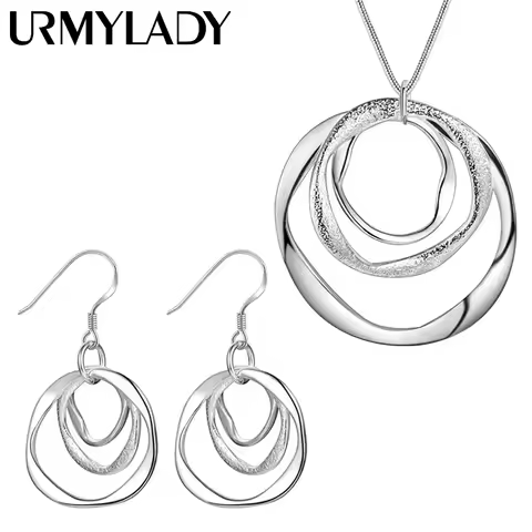 Wholesale 925 Sterling silver Necklace Earring jewelry set fashion charm circel for women lady weddi