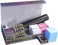 Dmoicols Card Deck Box with 5 Small Boxes and Play Mat,Premium Leather Large Card Storage Box Holds up to 2400+ Cards,TCG/MTG Deck Box for Magic Yugioh Game Trading Cards(Sparkly Black Kit)