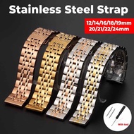 12-24mm Stainless Steel Watch Strap 18mm 21mm 20mm 22mm Curve End Arc Solid Metal Watch Strap Classi