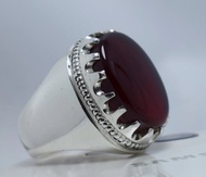 天然血紅葉門Aqeeq戒指 Yamni Akik 葉門Aqiq Yaman瑪瑙戒指 男款