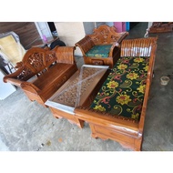 KERUSI KAYU JATI MADURA/SET SOFA JATI INDONESIA (3+2+1+MEJA+kaca)