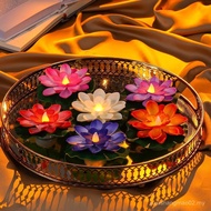6 Pcs Diwali Lotus Decoration Lotus with Lights Plastic Flower Diwali Artificial Flowers Traditional