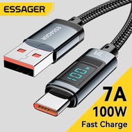 Essager 7A USB Type C Cable 100W USB C Charger Data For iPhone14 13 Realme Huawei P40 30 Pro 66W Fast Charging Digital Display Cable Cord Samsung Xiaomi Poco
