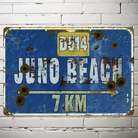 Inch D-Day Normandy Omaha Beach Metal Sign, Retro WWII, Plane Art Effect, Iron Material, Wall Hangin