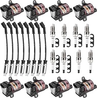 High Performance 8Pcs D585 UF262 Ignition Coils Pack Round Type + 8Pcs 8mm Spark Plug Wire Set