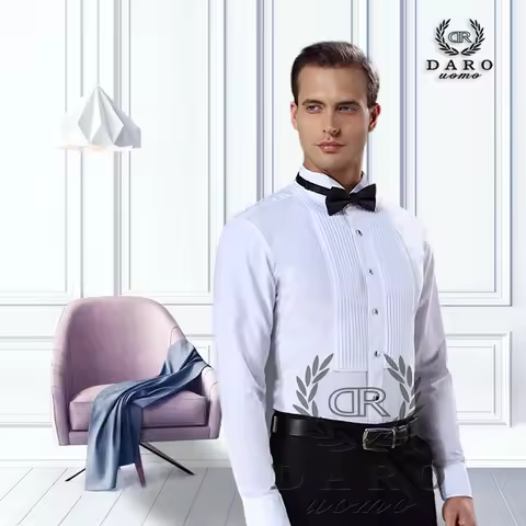 2026 DR DARO UOMO Mens Shirts White Tuxedo Shirt Party Wedding Shirt 883-White