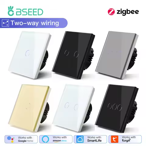 BSEED 1/2/3Gang Smart Zigbee Touch Light Switch 2-Way Control Compatible with Alexa/Google Home No N