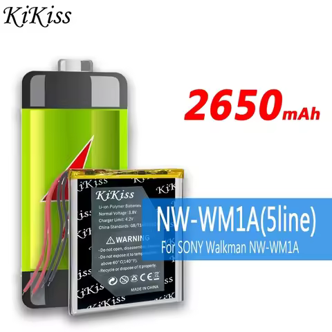 2650mAh KiKiss Powerful Battery NWWM1A for SONY Walkman NW-WM1A NW-WM1Z Player 5-wire