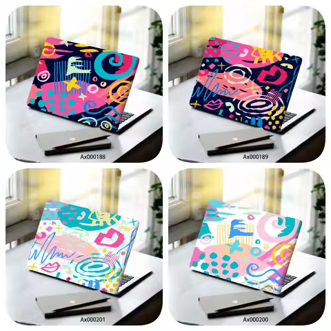 2 Pcs 15.07*10.82 Inches Colorful Graffiti Laptop Stickers Abstract Geometric Self-Adhesive Anti-Scr