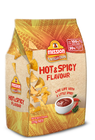 Mission Tortilla Chips Hot &amp; Spicy Flavoured 170g ขนมข้าวโพดทอดกรอบรสเผ็ดร้อน ขนาด 170 กรัม (0335)