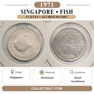 5Cents Coins Good Conditions 1971 Singapore Fish Theme Duit Syiling Lama CollectibleOnly