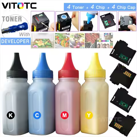 4 Pack Refill Toner Powder Cartridge Reset Chip Cover Cap Kit For Xerox Phaser 6020 6022 WorkCentre 