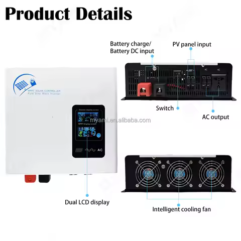 Myami 1000w 2000w 3000w Hybrid Inverter System 1.3kw 2.3kw 3.3kw 60a 100a Mppt 12v 24v 48v Solar Pan