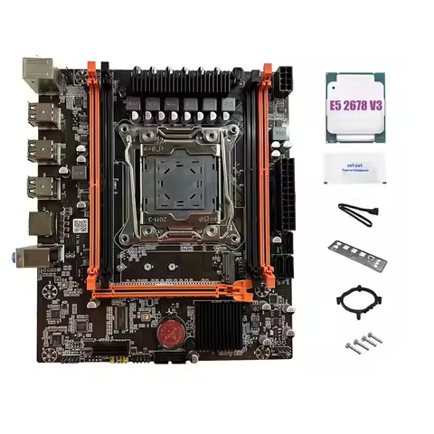 New!X99E Motherboard+E5 2678 V3 CPU+Thermal Grease Support 4XDDR4 RECC RAM PCIEX16 Nvme Gigabit LAN 
