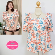 Fashionable Clothes For Fat People Square Neck Orange-Striped Dobby Fabric Orange Print Decorated Wi