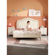 Lin's Light Luxury Children's Bed Boys Girls Princess Room Simple Bedroom Clouds Solid Wood Single B