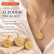 Minimalist 12 Zodiac Necklace Anti-Karat 18K Gold Plated Pendant Lucky Energy Astrology Charm Unisex
