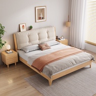 Bed Frame Solid Wood Light Luxury Cream Style Nordic Cloud Japanese Simple Modern 1.5/ 2m Double Bed Queen/King Beds