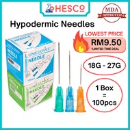Needle Jarum Hypodermic 100pcs — 18G 21G 23G 25G 27G, Syringe Needle, Disposable, Sterile, Unigloves
