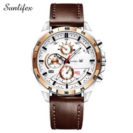 Sunlifex Jam Tangan Pria Kalender Bercahaya Original Olahraga Laki Tali Kulit Jam Tangan Cowok