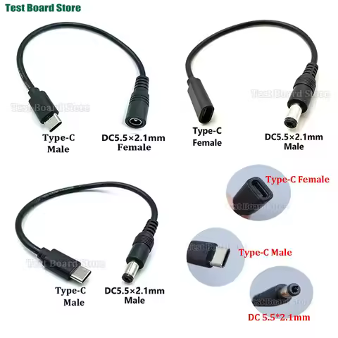 1/2/5pcs DC Type-C to 5.5*2.1 Male/Female Cable 5521 Power Jack DC Power Conector 5.5x2.1 Adapter US