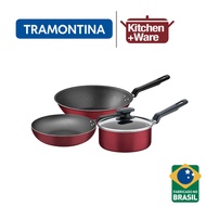 Tramontina Loreto Non-Stick Cookware – 24cm Frying Pan / 28cm Wok / 18cm Saucepan (Red)
