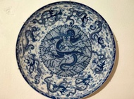 KERAMIK PAJANGAN PIRING ANTIK CINA KANSAI BLUE WHITE MOTIF NAGA #01