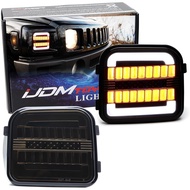 iJDMTOY Blackout Smoked Lens White LED Halo Driving Light/Amber Sequential Blink LED Front Turn Sign