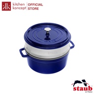 Round STAUB Cast Iron Pot With Steamer - Cherry Red / Green Moss / Blue - 24 / 26cm