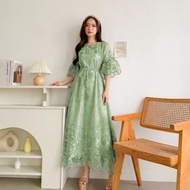 dress sultan brokat perempuan mewah elegan baju gaun pesta original or - sage green