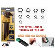9PCS HEAVY-DUTY EXTRAL LONG S2 BALL POINT HEX KEY SET (1.5MM -10MM ) & TROX KEY SET ( T10-T50 )