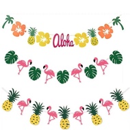 1set 2.5m Cartoon Hawaiian Flamingo Thickened F Flower Colored Flag Pine Theme Birthday Party Decora