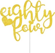 Eighty-four Cake Toppers Gold Glitter, Happy 84th Birthday Cake Decorations Cheers to 84 Years Pick 