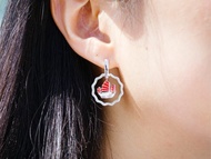 HK359~錢幣造型香港帆船純銀耳環連琺瑯彩