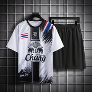 สินค้าพร้อมส่ง เสื้อ+กางเกง ชุดกีฬา ทผู้ชาย ชุดกีฬาผู้ชาย พร้อมกางเกงสีดำพิมพ์ลาย + ธง Logoช้าง S100