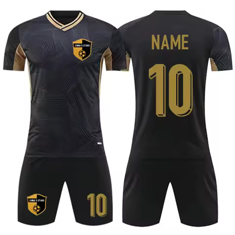 Customized Black Football Jerseys with Gold Color For Men Women Wear, Polyester Breathable Youth Col