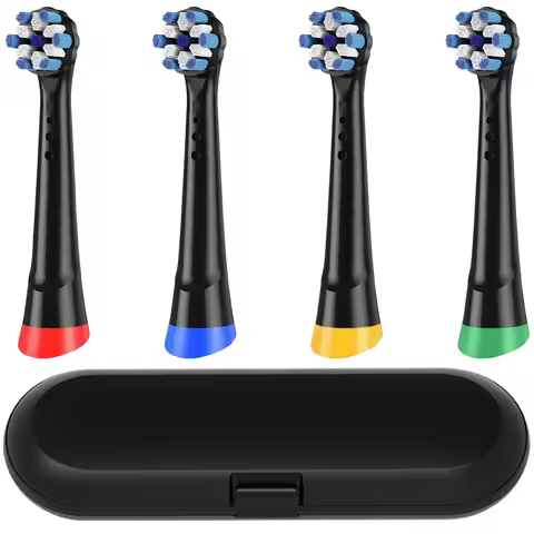 4 Pack Replacement Brush Heads with Toothbrush Travel Case, Compatible with Oral B iO 2/3/4/5/6/7/8/