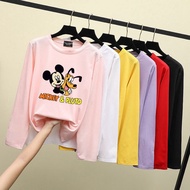 【Local Stock】Women T Shirt Murah Plus Size Loose Blouse Long Sleeve Shirt Mickey &amp; Pluto Muslimah Blause Baju Budak Per