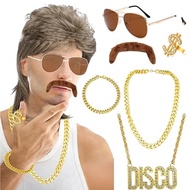 80s Disco Costume Set Accessories Hippie Glasses Necklace Curly Rock Wig 80s Disco Theme Party for M
