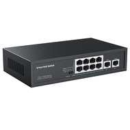 Real HD 10 Port PoE Switch, 8 Ports PoE+ 2 Uplink Unmanaged 100Mbps PoE Switch, High Total Power Bud