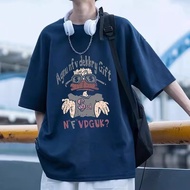 American Retro Short-Sleeved T-Shirt Men's Summer High Street Washed Distressed Wear Ruffian Handsom