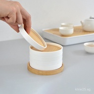 Bamboo Coasters 5-Pack Set Wooden Coasters with Holder - Round Cup Coasters for Cold Drinks and Hot 