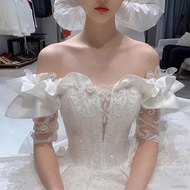 Ninang Dress   One-shoulder wedding dress white satin main wedding dress 2021 new temperament trail