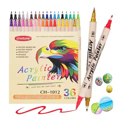 12-36 Colors Acrylic Paint Markers Pens Brush Dual Tip,Acrylic Paint Pen Brush Tip and Fine Tip,Art 