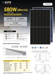 (รวมส่ง) Rapd แผงโซล่าเซลล์ N-type 450W 550W 580W 600W Bifacial รับแสง2ด้าน แผงโซล่าเซลล์ Mono half 