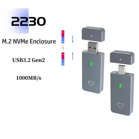 M.2 NVMe 2230 SSD Enclosure Case USB A USB C Adapter 10Gbps USB3.2 Gen2 Portable Box for M2 2230 NVM